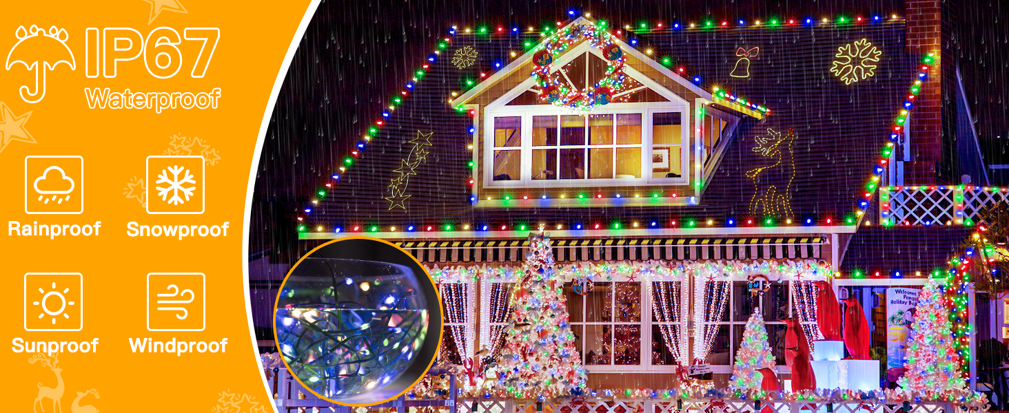 IP67 Waterproof Christmas Lights for House Outdoor Decor