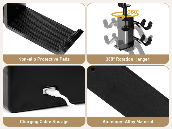 Non-slip Protective Pads 360° Rotation Hanger Charging Cable Storage Aluminum Alloy Material