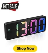 AMIR Digital Alarm Clock Large Display, LED Alarm for Bedroom, USB/Battery Powered Bedside Alarm ...