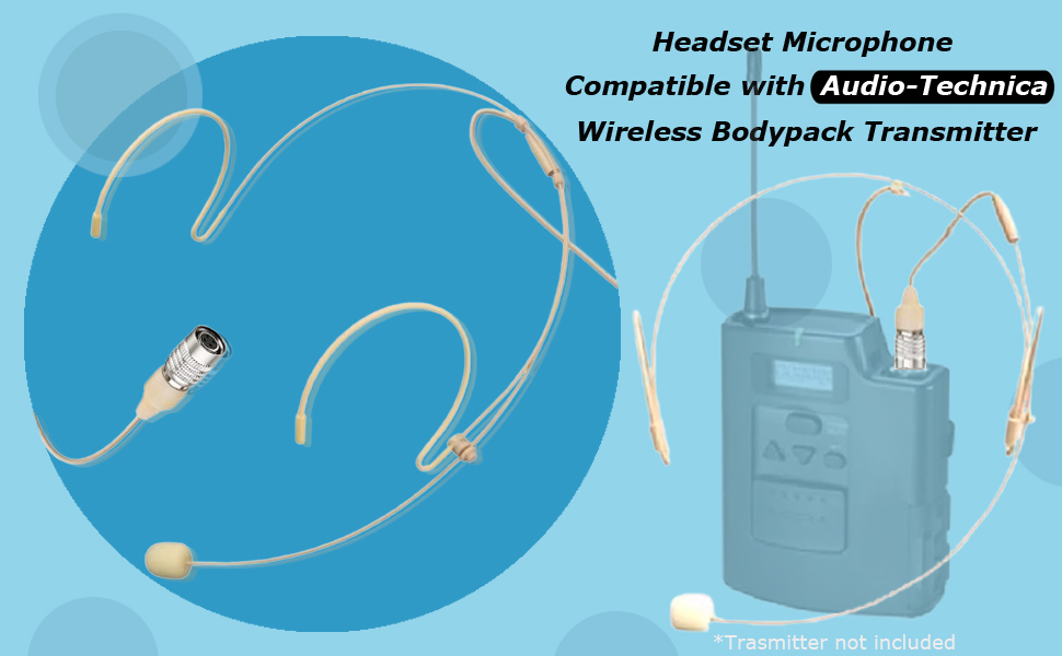 Beige Headset Microphone Compatible with Wireless Bodypack Transmitter System