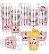 QZYL 50 PCS Graduation Cups 2026, 14 OZ Pink Graduation Decor, Grad Cups for Hot Cold Drinks, Dis...