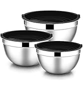 E-far Mixing Bowls with Lids, 6-Piece Stainless Steel Salad Bowls Metal Nesting Bowls for Baking ...