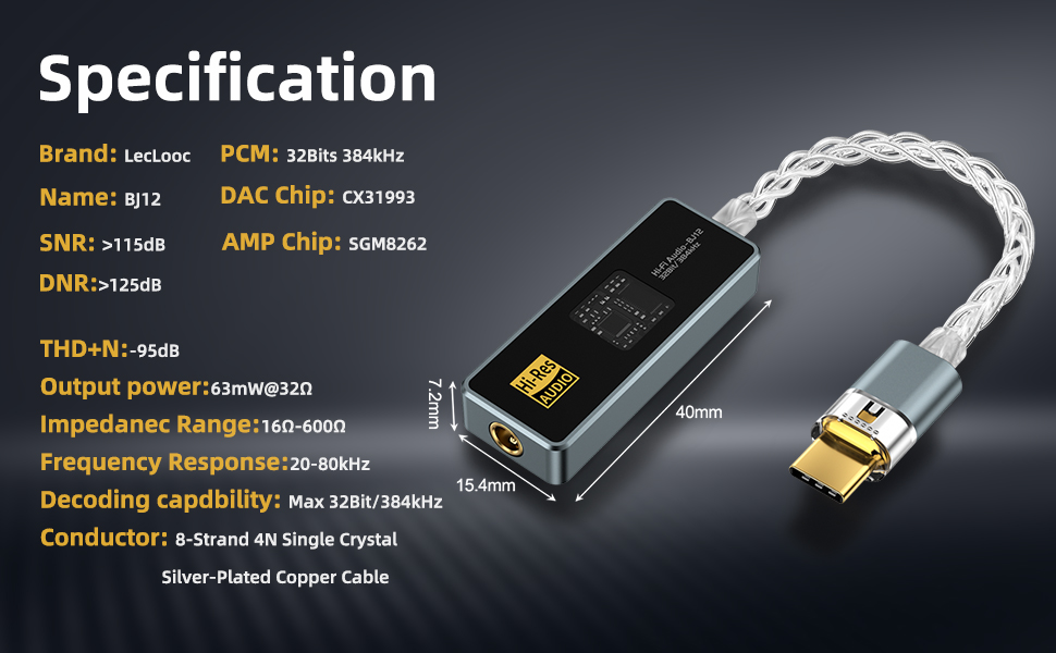 USB C DAC Audio Adapter with Headphone Amplifier