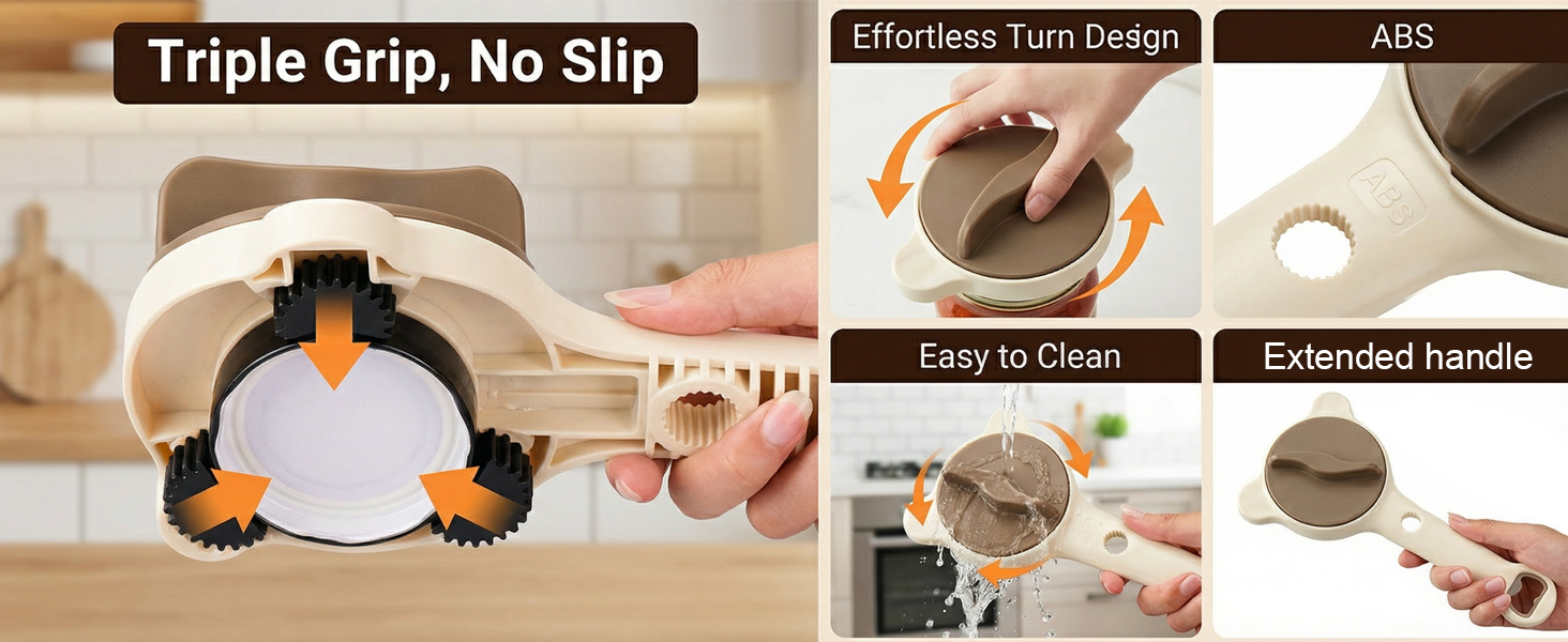 4-in-1 Jar Opener for Seniors -Adjustable Lid Opener with Non-Slip Grip