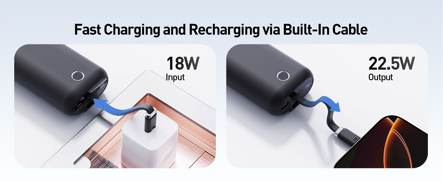 Fast Charging and Recharging via Built-In Cable