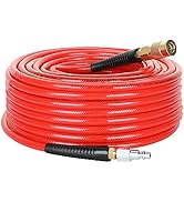 Hromee 1/4-Inch x 100 Feet Polyurethane Air Hose with Bend Restrictors PU Compressor Hose with 1/...
