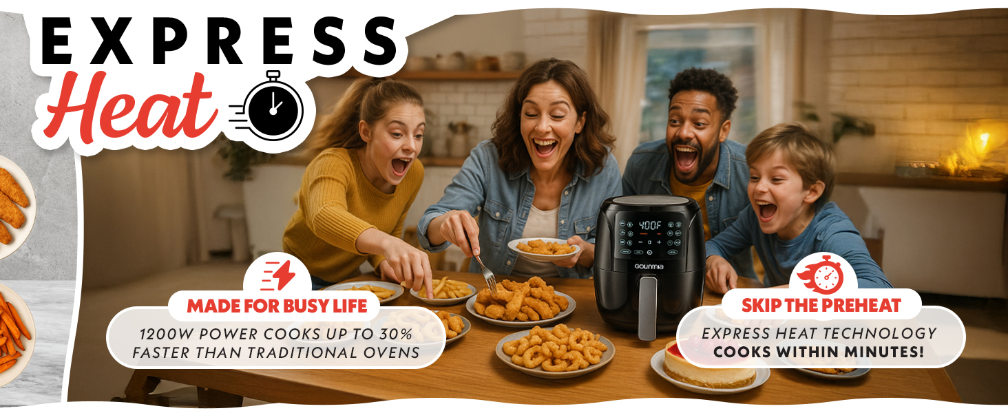 Air fryer interior showing 360-degree air circulation system for Fast cooking 