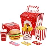Wooden Fast Food Burger Fries Deluxe Dinner Set, Kitchen Pretend Play Accessories Toy, Realistic ...
