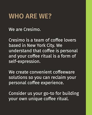 Text explaining Cresimo’s commitment to personalized coffee rituals and self-expression.