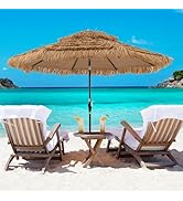 Toolsempire 10ft Hula Thatched Tiki Umbrella, 2-Tier Hawaiian Style Solar Patio Umbrella with 32 ...