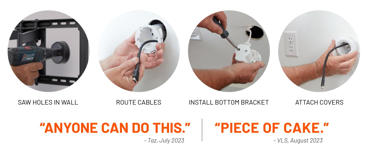 easy install diy mounted tv TVs bracket cable management kit concealment hiders wiring wires strip 