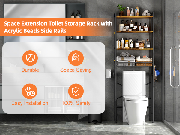 Over-The-Toilet Storage Rack, 4-Tier Bathroom Organizer Shelf Over Toilet with Adjustable Shelf