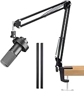 K688 Boom Arm Mic Stand with Cable Sleeve 3/8" to 5/8" Adapter, Adjustable Mic Arm Compatible wit...