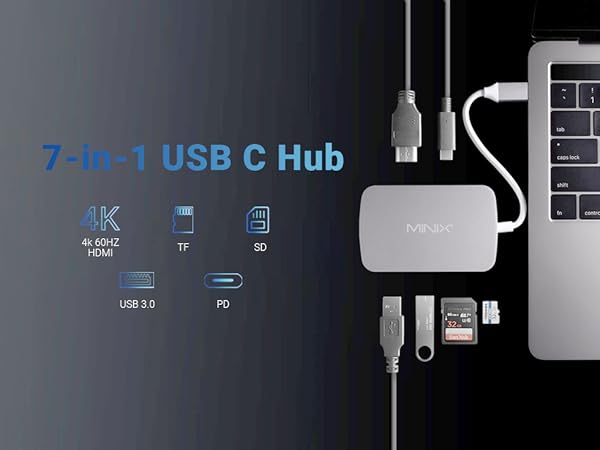 MINIX USB C Adapter, 7 in 1 USB C Hub