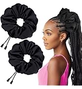 2 pcs Adjustable Afro Puff Hair Tie, Extra Large Satin Scrunchies, No Damage Durable Afro Puff Ac...