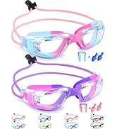 Vvinca Kids Swim Goggles with Bungee Strap No Leaking Anti Fog Toddler Goggles with Quick Adjust ...