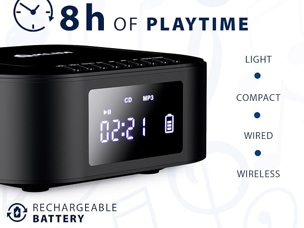 Boombox E1 with CD case - CD Player Portable Audio System + Extra BASS with Subwoofer + FM Radio