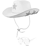 YBHOMINE White Cowgirl Hat with Heart Sunglasses - Cowboy Hat with Glitter Star Fits Women for Ba...