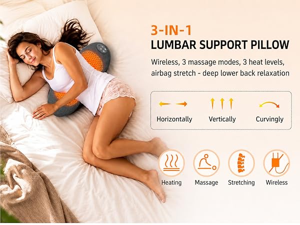 Cordless Lumbar Support Pillow for Pain Relief Deep Tissue