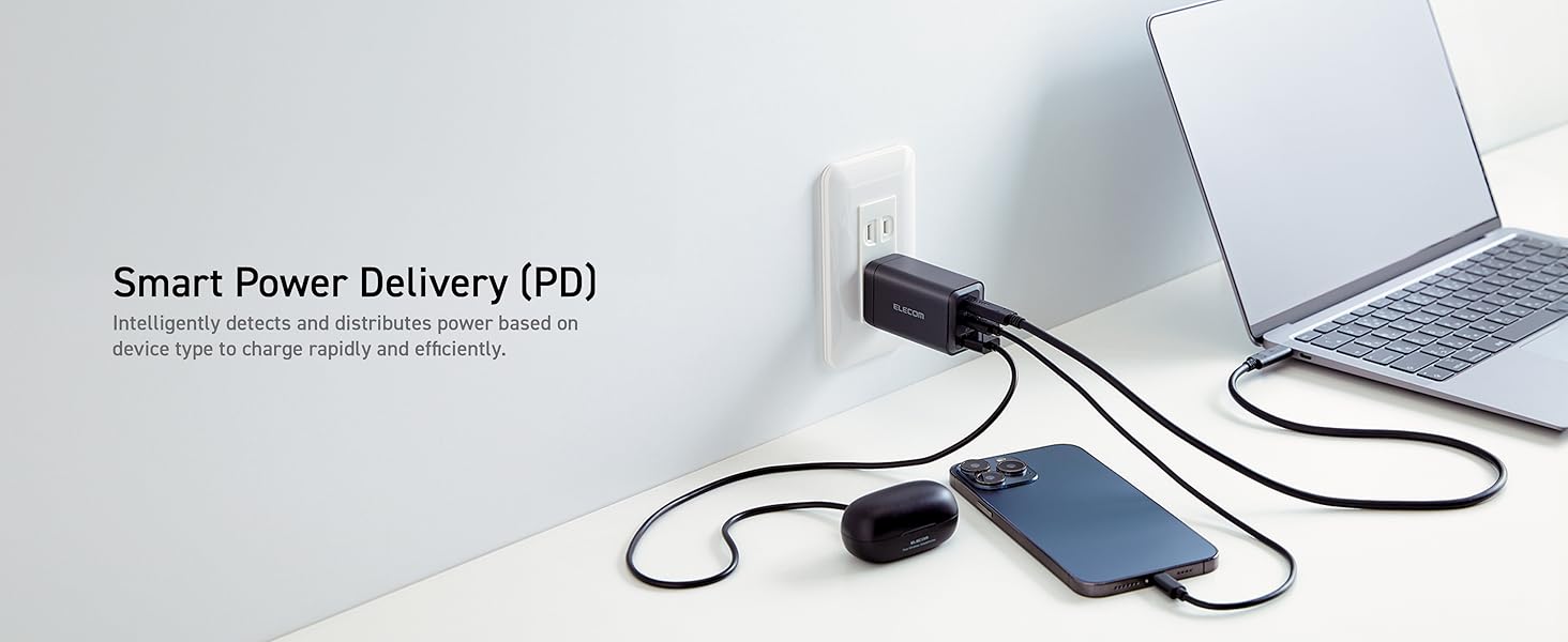 Elecom Wall Charger 65 watt 3 Port