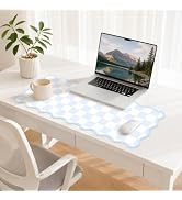 DAWNTREES Scalloped Desk Mat, 36"x17" PU Leather Keyboard and Mouse Pad | Non-Slip, Waterproof &amp; ...