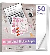 Koala Printable Vinyl Sticker Paper for Inkjet Printer - 50 Sheets White Glossy Sticker Paper, Wa...