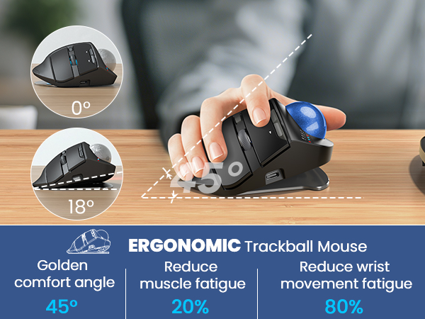 Wireless Trackball Mouse, Ergonomic Bluetooth Rechargeable Computer Mouse-Blue Ball