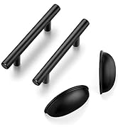 Ravinte 30Pcs Handles+15Pcs Cup Pulls Kitchen Cabinet Handles Matte Black Cabinet Pulls Black Dra...