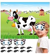 NEBURORA Pin The Tail on The Cow Party Game with 30 Tails for Forest Farm Birthday Christmas Part...