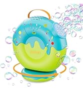 BLAXTEM Rechargeable Bubble Machine Donut-Shaped - 90° 360° Rotatable, Lights &amp; Music Bubble Make...
