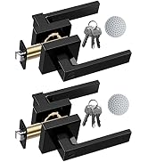 JO.KO with Keyed Matte Black Door Knob, Square Door Lever for Bedroom, Passage Door Privacy Locki...