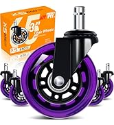 FreekyFit Office Chair Wheels for Casters Replacement - 3" Rubber Wheels for Computer Gaming Desk...