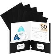 50 Packs Two Pocket Folders,Two Pocket File Folders with Business Card Slot,Black,Letter Size,Pap...