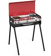 CAMPLUX 2 Burners &amp; 1 Grill Propane Camping Stove, 15,000 BTU Portable Outdoor Propane Camping Gr...