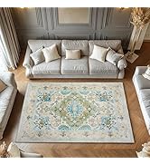 Mightree 5x7 Green Area Rug, Machine Washable Boho Vintage Distressed Rug, Soft Faux Wool, Non-Sl...