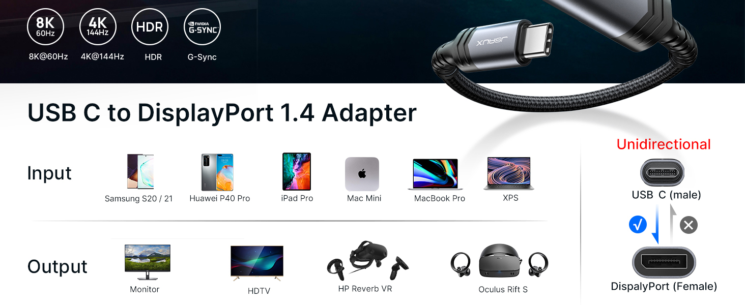 USB C to DisplayPort 1.4 Adapter