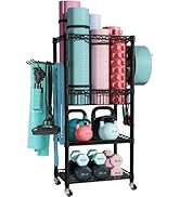 FUTASSI Home Gym Storage, Yoga Mat Storage and Organizer Rack, Portable and Movable Workout Equip...