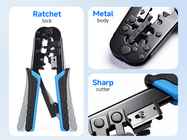 Modular RJ45 Crimp Tool (Ethernet Crimper) with Built-in Wire Cutter and Stripper