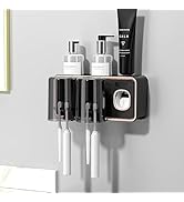Toothbrush Holders for Bathrooms, 2 Cups Toothbrush Holder Wall Mounted with Toothpaste Dispenser...