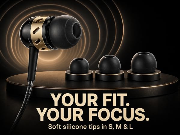 Betron AX5 earbud with three silicone tip sizes designed for comfort and focus