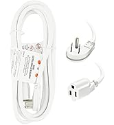 EP 10 Ft Flat Plug Extension Cord, 16 AWG 3 Prong Grounded White Low Profile Extension Cable for ...