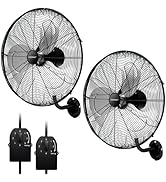COSTWAY 2-pack Wall Mount Fan, 20-inch Heavy Duty Metal Wall Fan with 3 Fan Speeds, 85° Oscillati...