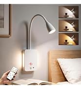 Wall-Mounted LED Bedside Reading Light,4000mAh Book Light for Bedroom,White | Remote Control,4000...