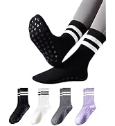 Bawnhaw 4 Pairs Yoga Socks with Grips for Women Non Slip Breathable Pilates Grip Socks, Athletic ...