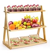 Acshio 3 Tier Bamboo Serving Tray, Rectangle Serving Platters Tiered Tray Stand, Fruit Cupcake Di...