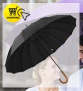 ZOMAKE 54 Inch Large Umbrella With Wood Hook Handle 16 Ribs - Automatic Open Stick Umbrellas Wind...