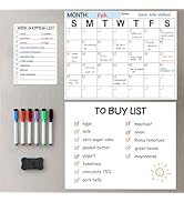 Dry Erase Magnetic Calendar for Refrigerator - 3 Pack of Monthly Calendar + Blank Whiteboard + Da...