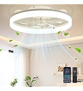 DIAMONDFORGE Ceiling Fans with Lights and Remote Fandelier - White 20'' Flush Mount Low Profile M...