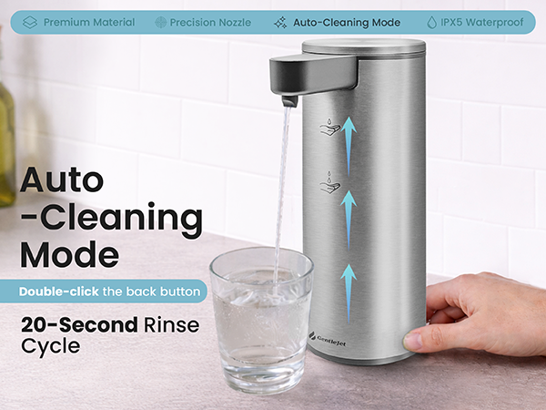 Auto-Clean Mode touchless soap dispenser