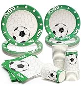 PCLMLES 96pcs Party Plates Soccer Tableware Set Green and White Kid's Birthday Paper Plates Round...